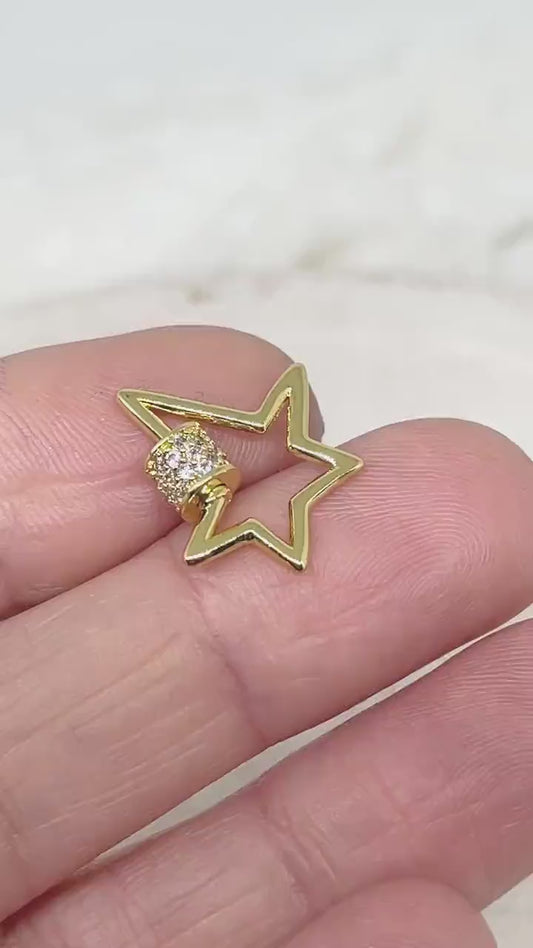Verschluss Stern mit Zirkonia, Messing Charm