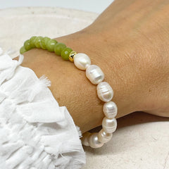 Armband mit Peridot Perlen und Süsswasserperlen