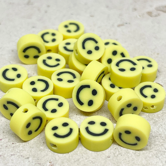 25 St. / 50 St. Polymer Clay Perlen Gesicht Lächeln 10mm Gelb