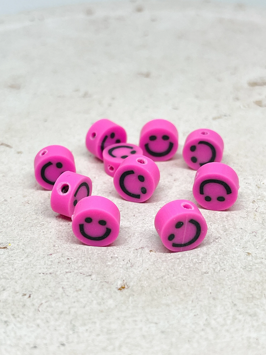 Polymer Clay Perlen Gesicht Lächeln 10mm Pink