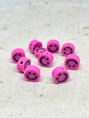 25 St. / 50 St. Polymer Clay Perlen Gesicht Lächeln 10mm Pink