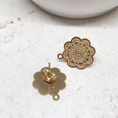Edelstahl Ohrringe mit Blume 2 Paar Rohlinge - Gold