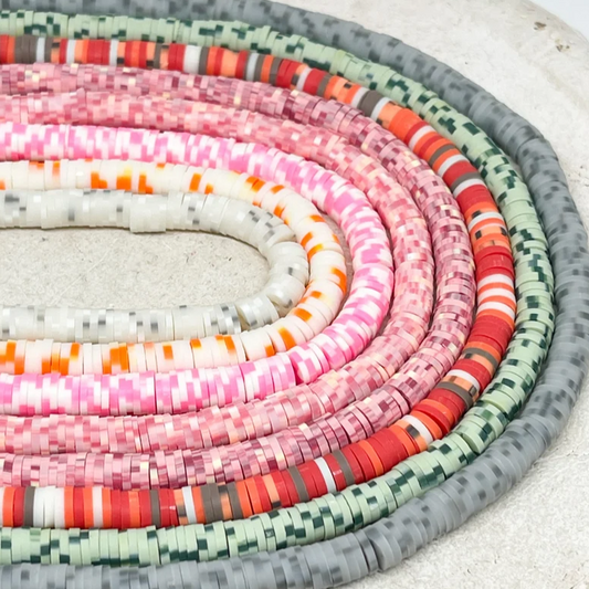 1 Strang Heishi Perlen, Polymer Clay Perlen Scheiben 6mm - Pink