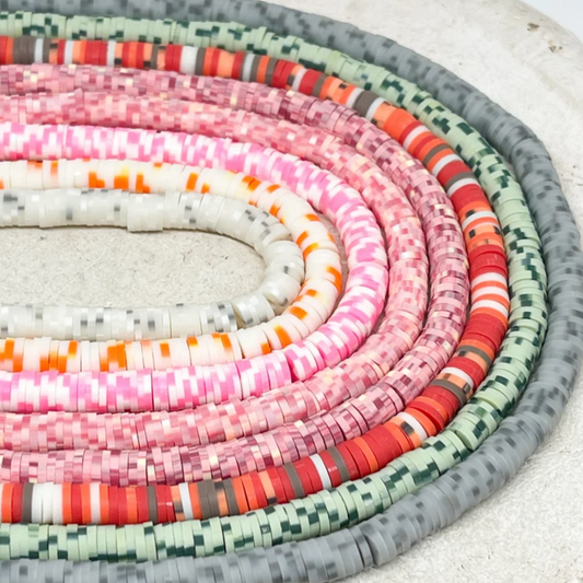 1 Strang Heishi Perlen, Polymer Clay Perlen Scheiben 6mm - Rot/Orange
