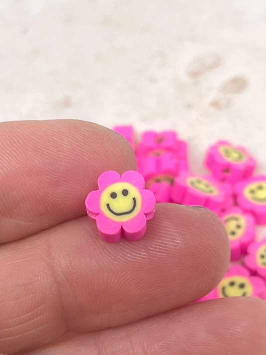 25 St. / 50 St. Polymer Clay Perlen, kleine Sonnenblumen, Gesicht Polymer Clay Pink