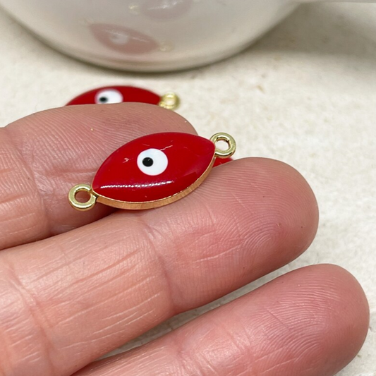 3 St. Verbinder Emaille Böses Auge Glücksbringer Charm - Rot