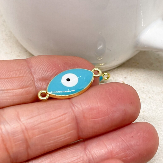 3 St. Verbinder Emaille Böses Auge Glücksbringer Charm - Türkis