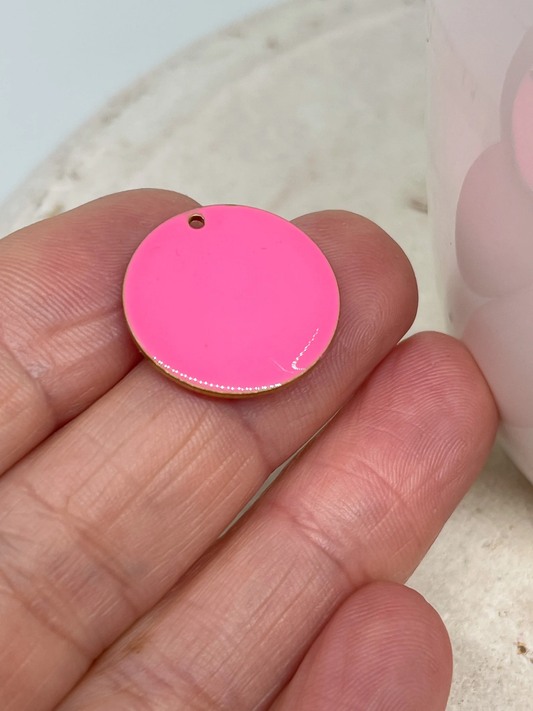 2 St. Emaille Anhänger Emaille Plättchen - Neonpink