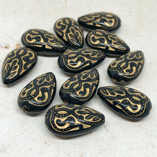 25 St. Acryl Perlen Tropfen Acrylperlen 18mm x 11.5mm x 7.5mm Schwarz Gold