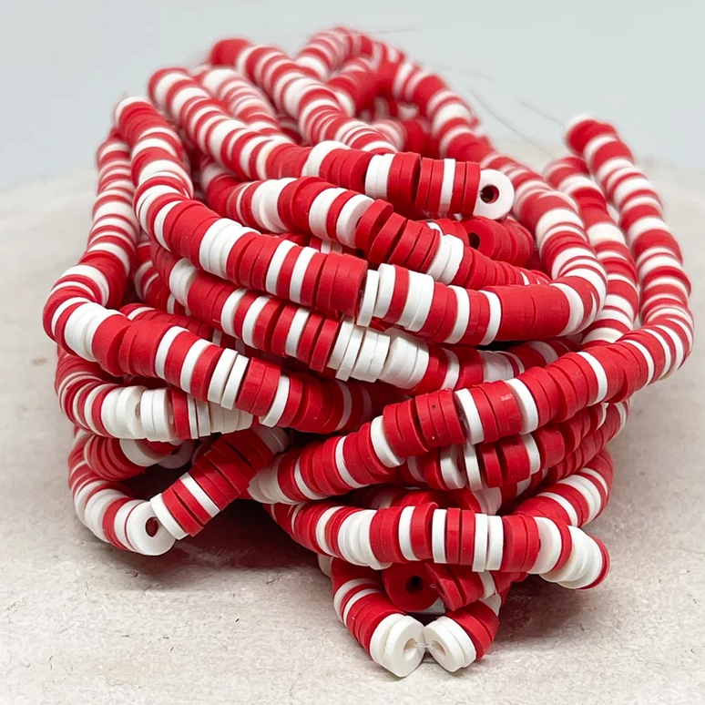 Heishi Perlen Polymer Clay Perlen 6mm Rot Weiß