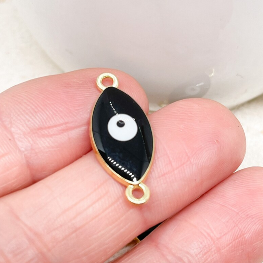 3 St. Verbinder Emaille Böses Auge Glücksbringer Charm - Schwarz