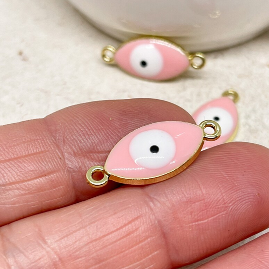 3 St. Verbinder Emaille Böses Auge Glücksbringer Charm - Rosa