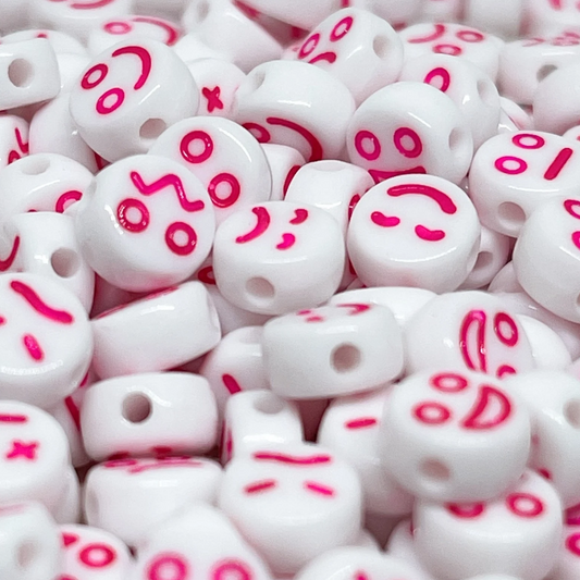 Perlen mit Happy Face für Armband lachendes Gesicht 7mm - Weiß Pink