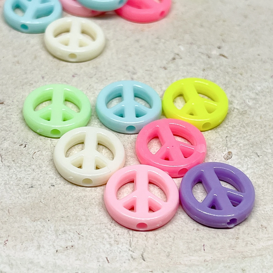 25 St. Acryl Peace Perlen Bunt gemischt, Motiv Perlen Friedenszeichen, Pastel Peace Perlen