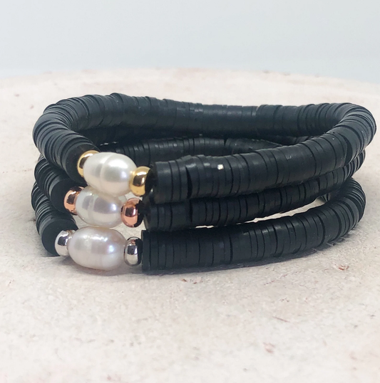 Armband mit Heishi Perlen Surfer Armband - Schwarz