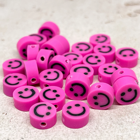 25 St. / 50 St. Polymer Clay Perlen Gesicht Lächeln 10mm Pink