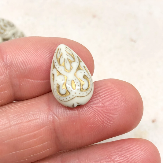 25 St. Acryl Perlen Tropfen Acrylperlen 18mm x 11.5mm x 7.5mm Creme Gold