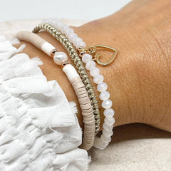 3 Armbänder, Heishi Perlen, Kristallperlen und Macramearmband