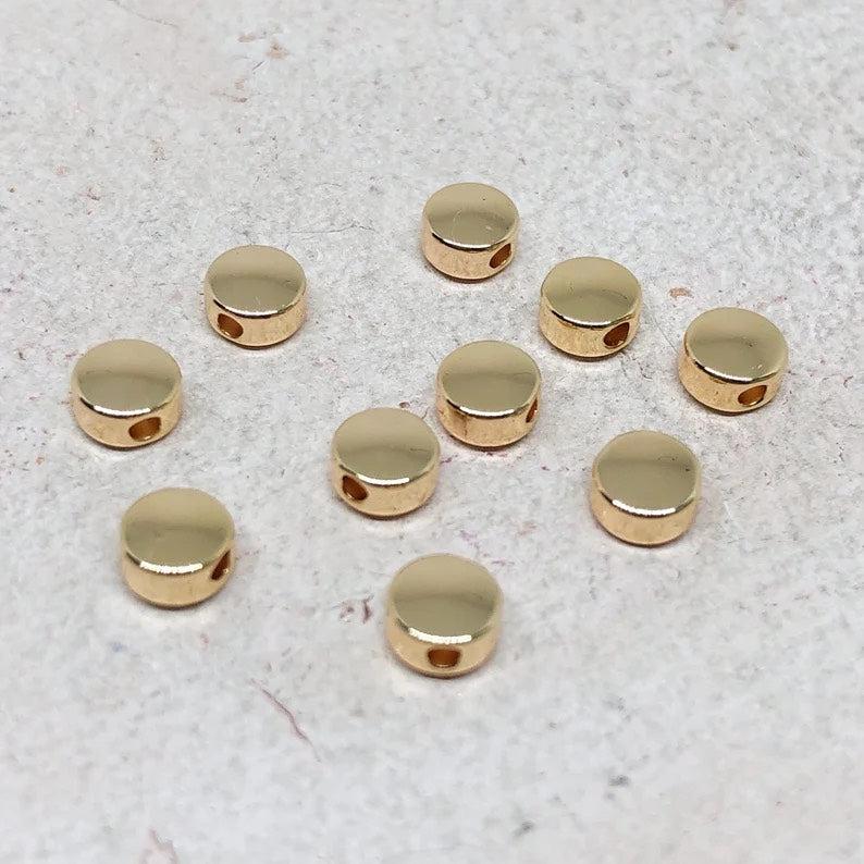 10 St. Messing Perlen Rund, vergoldete Perlen 5mm x 3mm