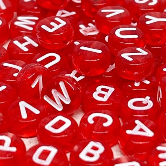 100 St. Buchstabenperlen 7mm Alphabet - Rot