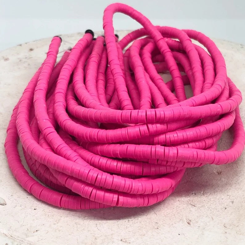 1 Strang Heishi Perlen, Polymer Clay Perlen Scheiben 4mm - Pink