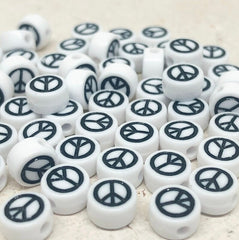 50 St. runde Perlen mit Peace Zeichen Friedenszeichen 7mm