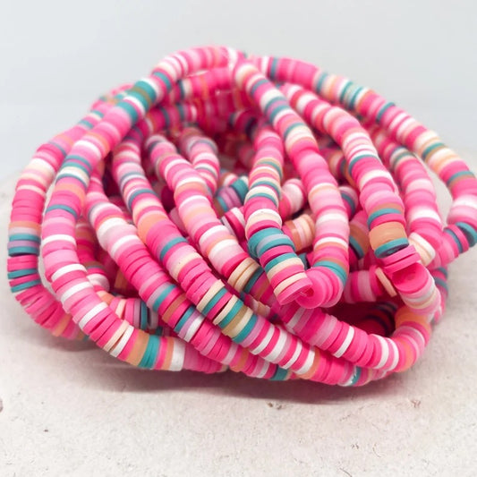 1 Strang Heishi Perlen, Polymer Clay Perlen Scheiben 6mm - Pink Bunt