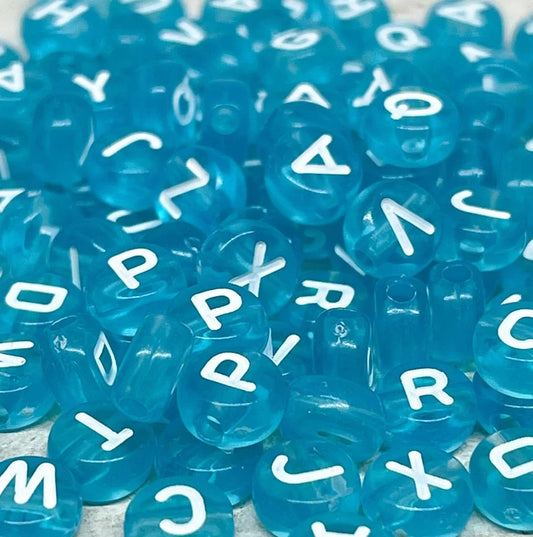 100 St. Buchstabenperlen 7mm Alphabet - Blau