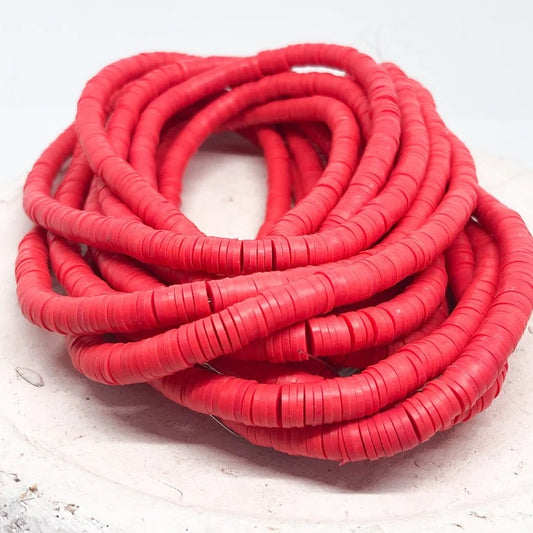 1 Strang Heishi Perlen, Polymer Clay Perlen Scheiben 6mm - Rot