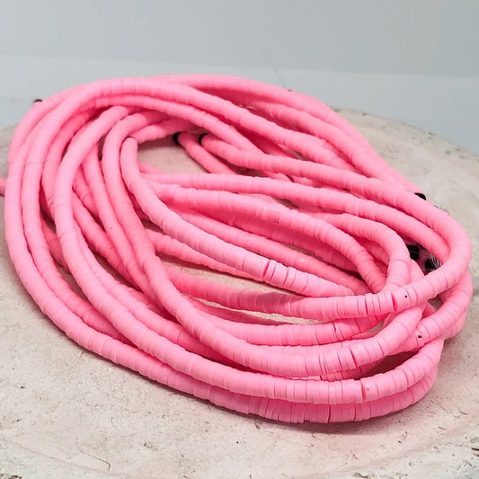 1 Strang Heishi Perlen, Polymer Clay Perlen Scheiben 4mm - Rosa
