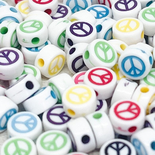 50 St. runde Perlen mit Peace Zeichen Friedenszeichen 7mm