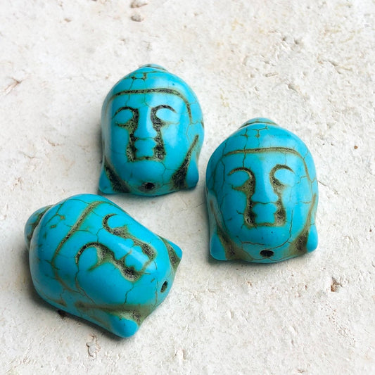 3 St. Buddha Kopf Perlen aus syn. Howlith