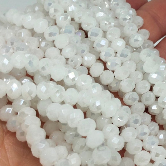 Kristallperlen 6mm 88 St., Glasschlliffperlen PearlWeiß, facettierte Perlen