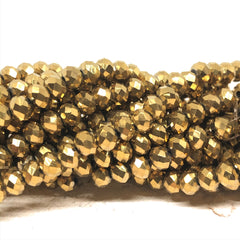 130 St. Kristallperlen 4mm x 3mm Glasschliffperlen, Farbe Gold Metallic