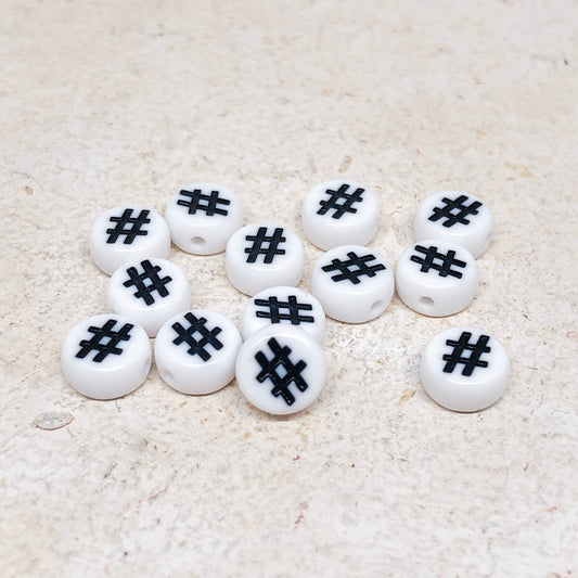 50 St. Acrylperlen Hashtag Perlen 7mm - Weiß