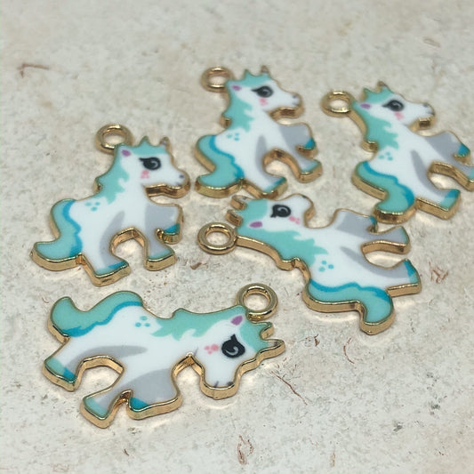 Einhorn Anhänger, 5 St. Emaille Anhänger Einhorn, Einhorn Blau