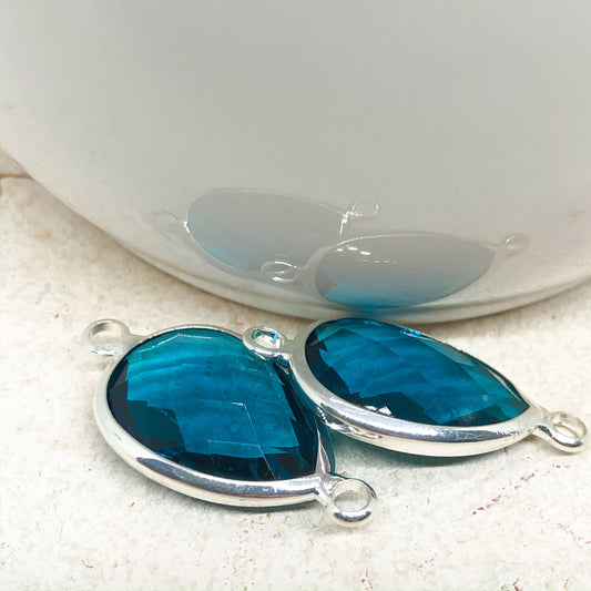 Glas Tropfen, Glas Verbinder Blau, 2 St. Facettierte Tropfen Anhänger