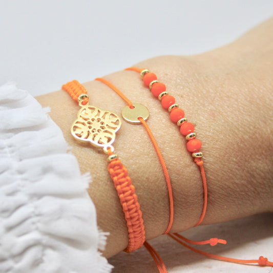 Armband Set Orange, Geflochtene Armbänder, Armband mit Plätchen