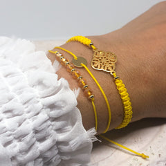 Drei Armbänder Gelb - Gold, Armband Set ,,Sommer", Geflochtene Armbänder, Armband mit Plätchen