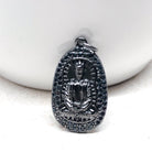  Buddha Anhänger, Buddha Messing Anhänger mit Zirkonia Metallgrau