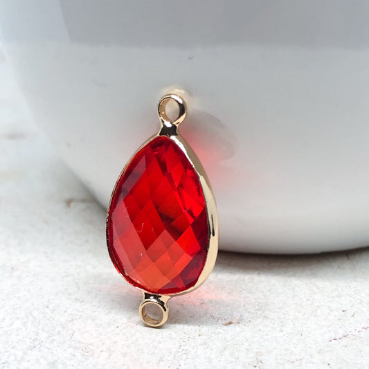 Glas Tropfen, Rote Glas Verbinder, 2 Facettierte Tropfen Anhänger, Anhänger Hellrot-Gold