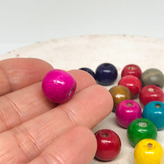 Bunte Holzperlen 14mm x 13mm, 50 St. runde Holzperlen, Große Holzperlen