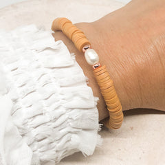 Armband mit Heishi Perlen, Elastisches Armband, Surfer Armband