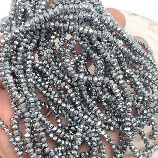 Kristallperlen 2mm, Glasschliffperlen Silber Metallic