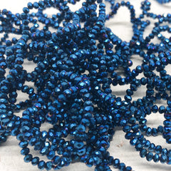 Ein Strang Glasschliffperlen, Kristallperlen 4mm/3mm/2mm, Schmuckherstellung, Metallic Blau