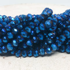 86 St. Kristallperlen 6mm Glasschliffperlen Metallic Blau